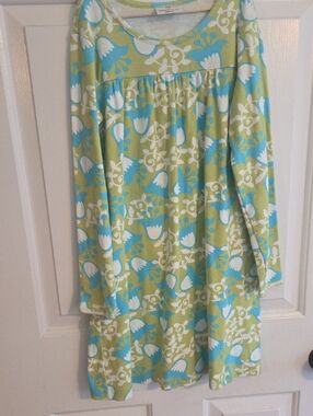 Hanna Andersson White Dress with Green And Blue Print Sz 7/8 (130)
